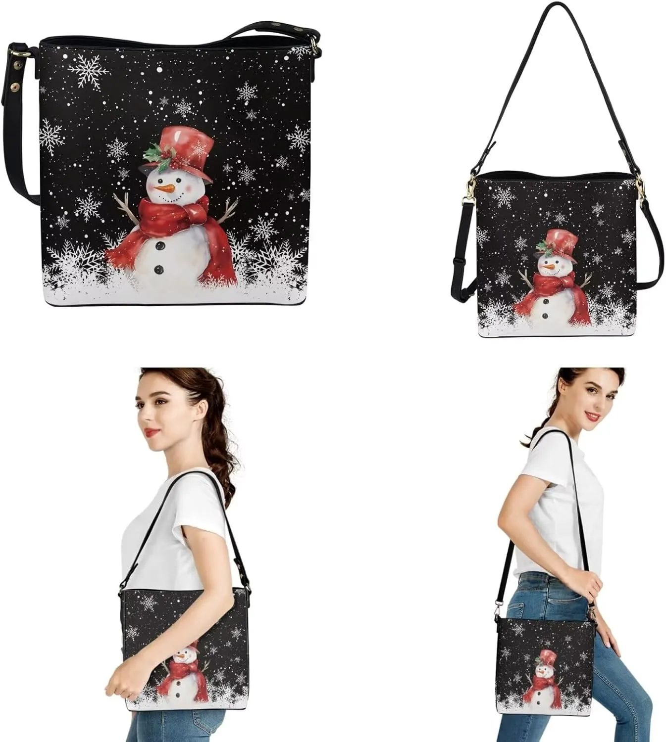 Rnyleeg Leather Crossbody Bags Hobo Shoulder Bag for Women Portable Handbag with 2 PCS Adjustable Strap Matching Small Wallet