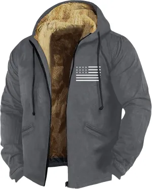 RTRDE Mens Work Jacket Fleece Sherpa Lined Hoodie Jackets Long Sleeve Printed Zip Up Winter Coats Work Jacket, M-7XL