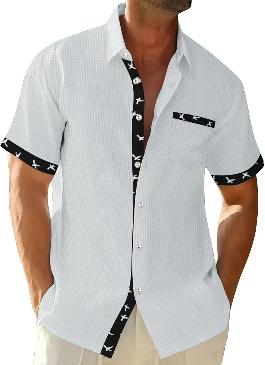 RTTUIOP Mens Hawaiian Shirts Short Sleeve Trendy Big and Tall Tee V Neck Slim Button T Shirt Solid Lightweight Shirts