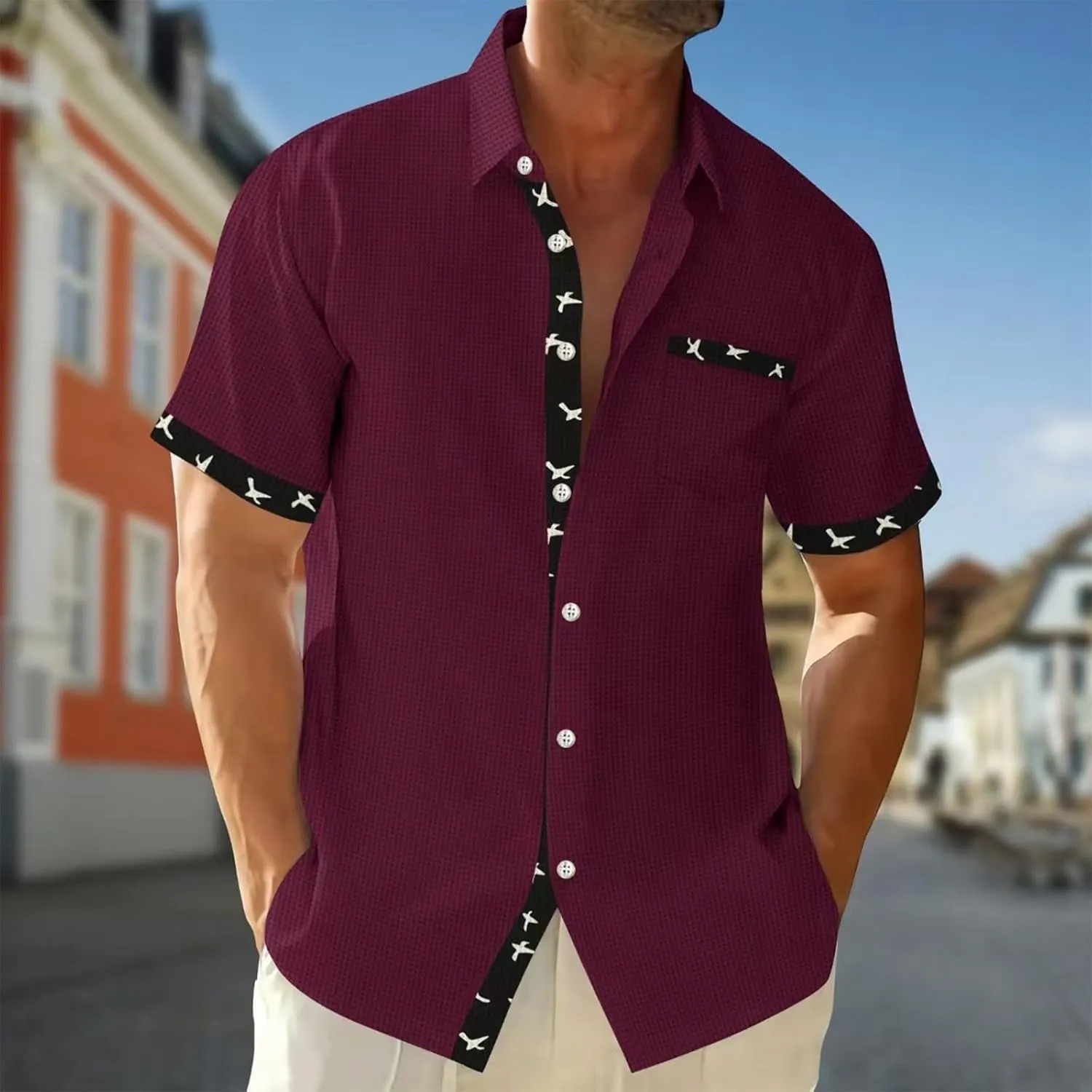 RTTUIOP Mens Hawaiian Shirts Short Sleeve Trendy Big and Tall Tee V Neck Slim Button T Shirt Solid Lightweight Shirts