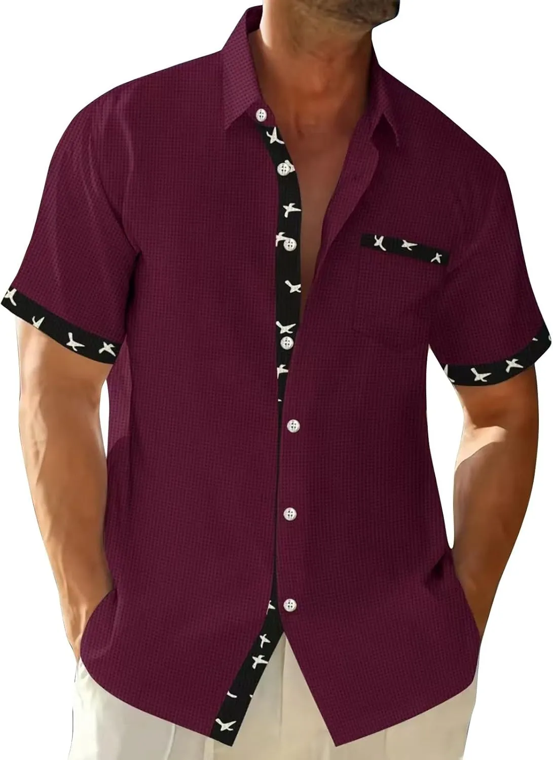 RTTUIOP Mens Hawaiian Shirts Short Sleeve Trendy Big and Tall Tee V Neck Slim Button T Shirt Solid Lightweight Shirts