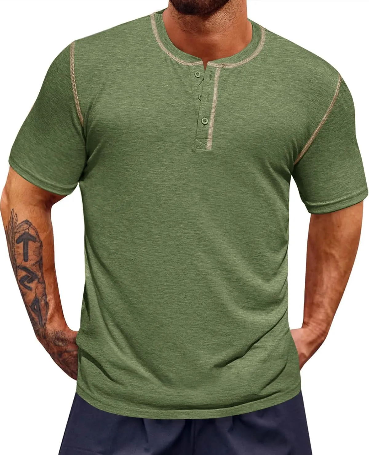 Runcati Mens Henley Shirts Short Sleeve Casual Lightweight Stretchy Basic Tee Summer Vintage T-Shirts