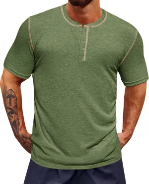 Runcati Mens Henley Shirts Short Sleeve Casual Lightweight Stretchy Basic Tee Summer Vintage T-Shirts