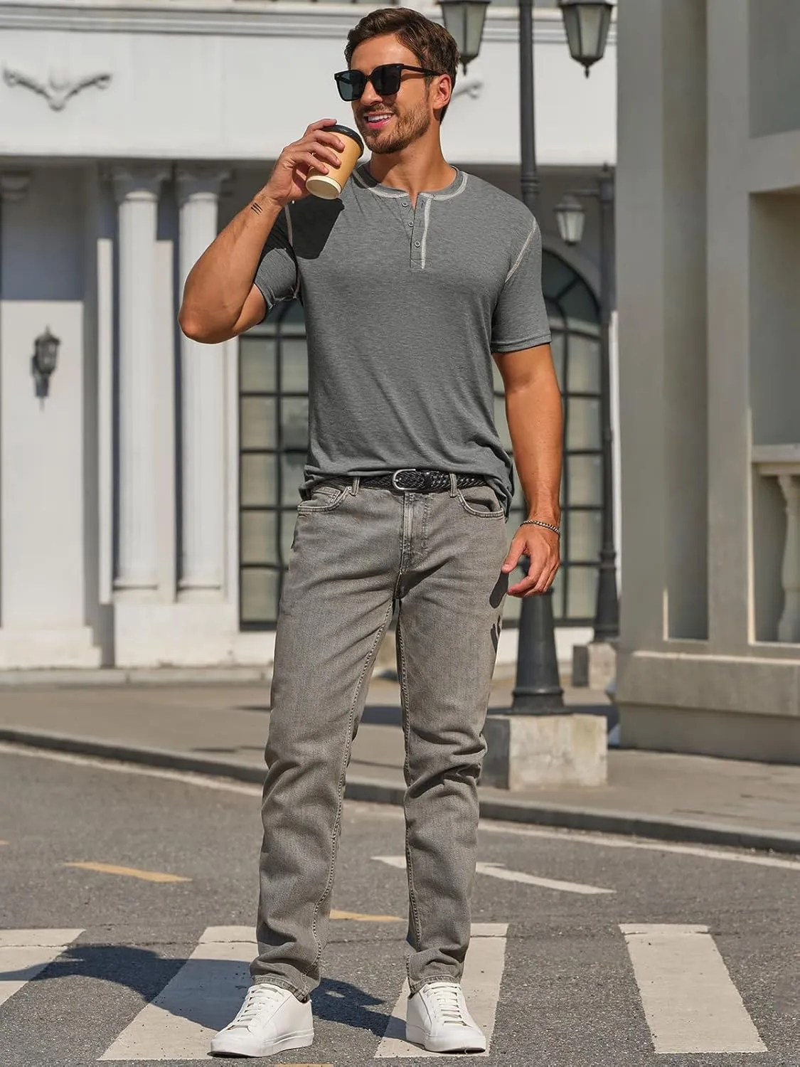 Runcati Mens Henley Shirts Short Sleeve Casual Lightweight Stretchy Basic Tee Summer Vintage T-Shirts