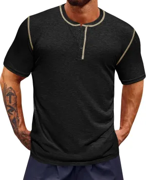Runcati Mens Henley Shirts Short Sleeve Casual Lightweight Stretchy Basic Tee Summer Vintage T-Shirts