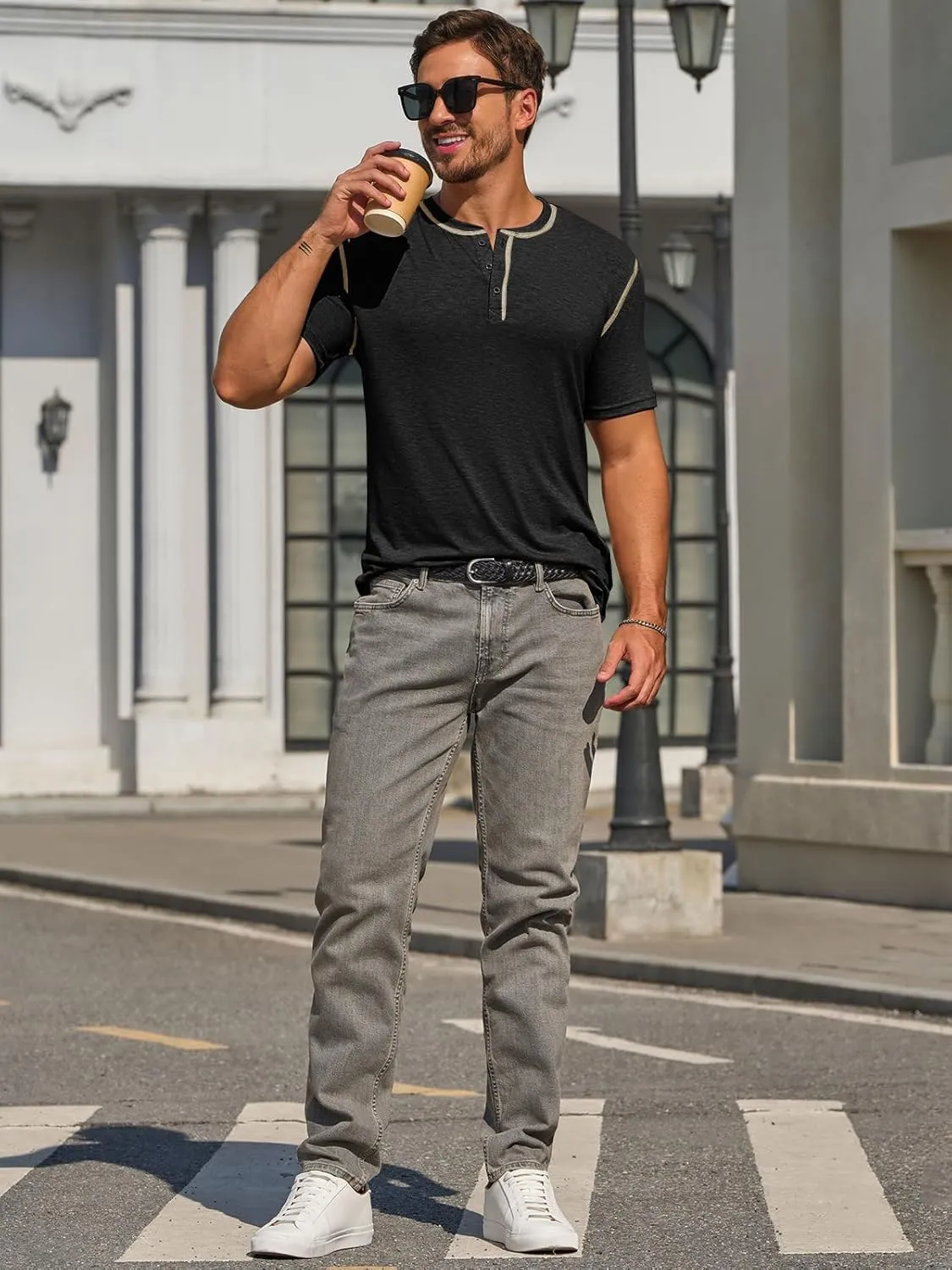 Runcati Mens Henley Shirts Short Sleeve Casual Lightweight Stretchy Basic Tee Summer Vintage T-Shirts