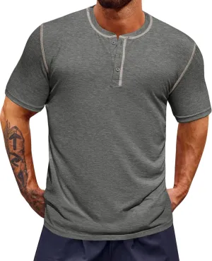 Runcati Mens Henley Shirts Short Sleeve Casual Lightweight Stretchy Basic Tee Summer Vintage T-Shirts