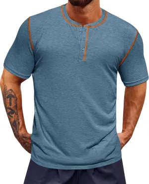 Runcati Mens Henley Shirts Short Sleeve Casual Lightweight Stretchy Basic Tee Summer Vintage T-Shirts