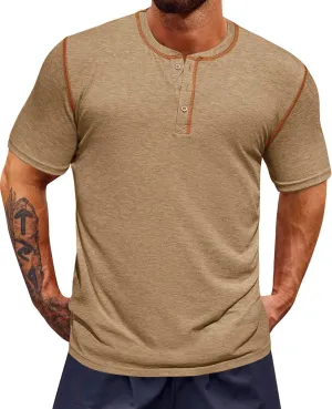 Runcati Mens Henley Shirts Short Sleeve Casual Lightweight Stretchy Basic Tee Summer Vintage T-Shirts