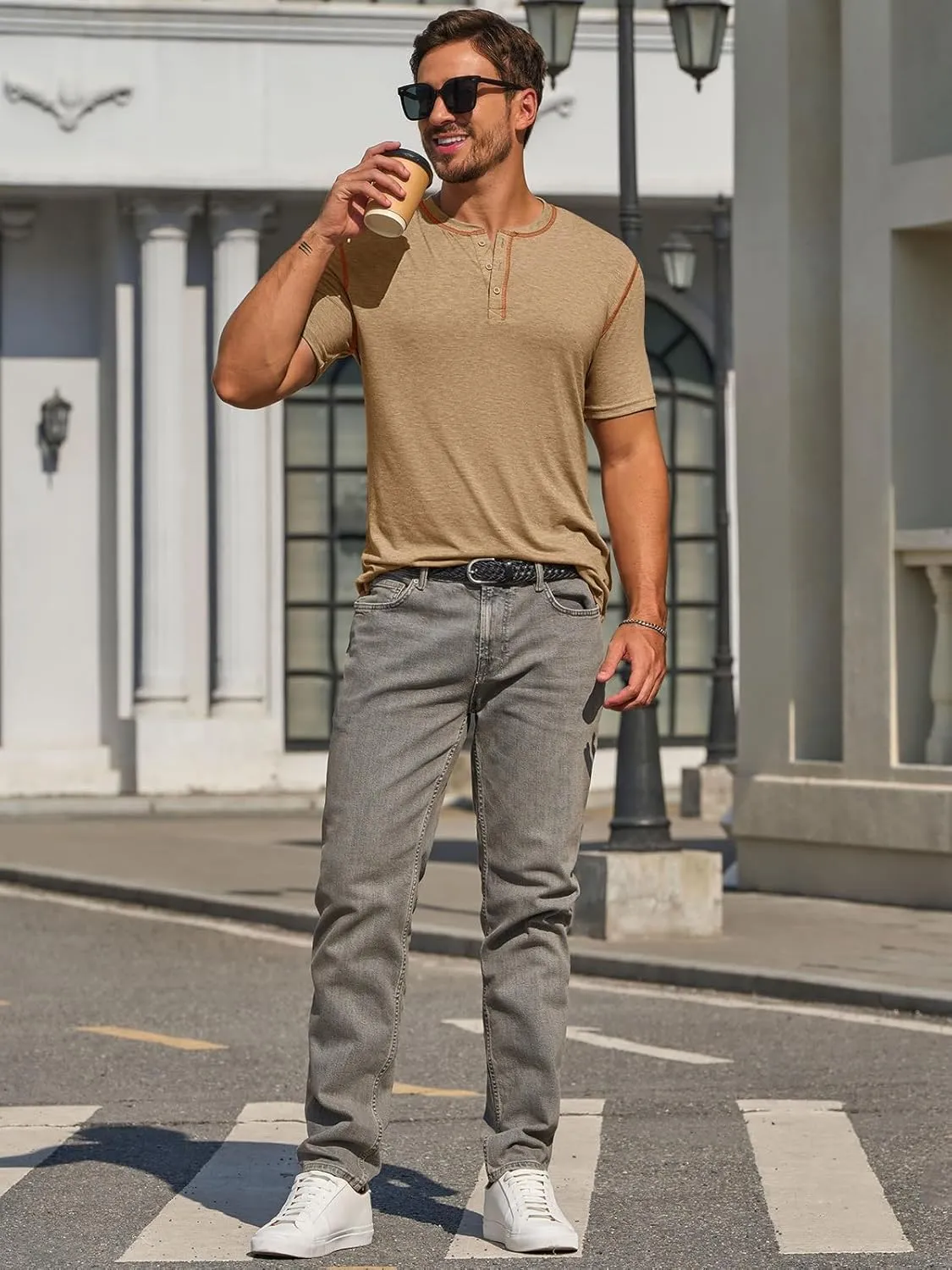 Runcati Mens Henley Shirts Short Sleeve Casual Lightweight Stretchy Basic Tee Summer Vintage T-Shirts