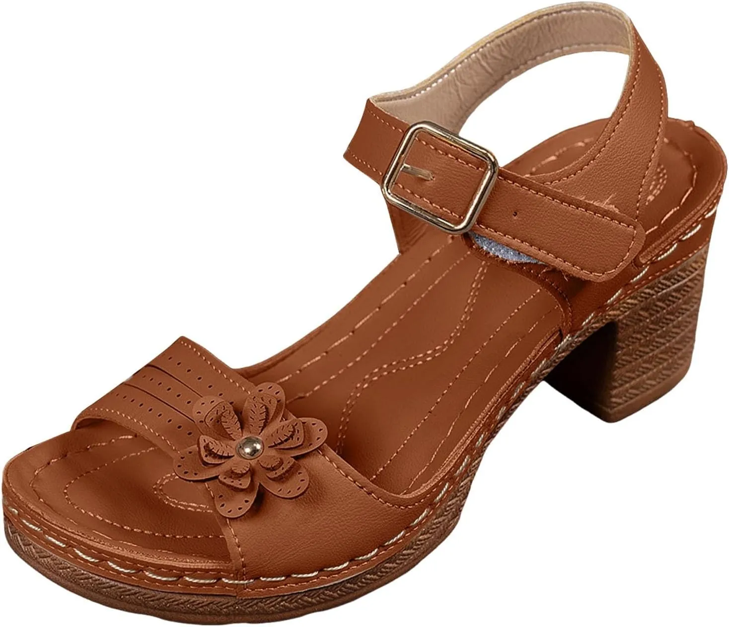 Sandals for Women Chunky Heel Ankle Strap Womens Wedge Sandals Casual Slip On Beach Open Toe Bohemian Summer Shoes