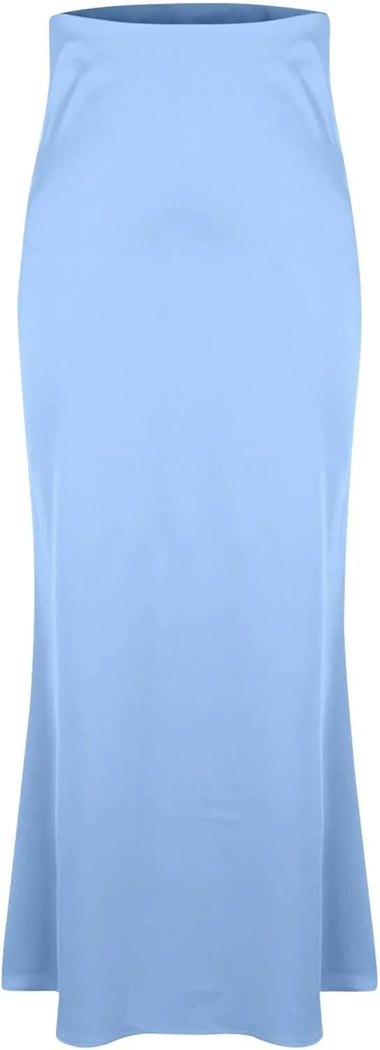 Satin Maxi Skirt Women High A-Line Long Skirt Sleek Elegant Light Blue
