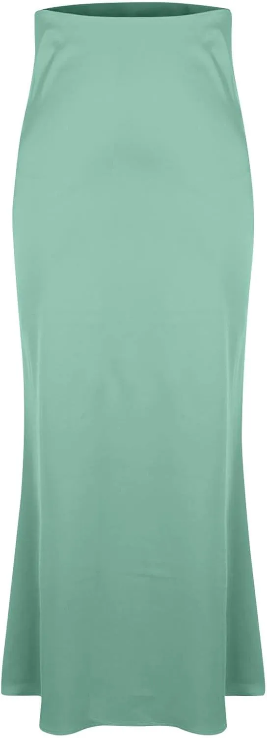 Satin Maxi Skirt Women High A-Line Long Skirt Sleek Elegant Light Blue