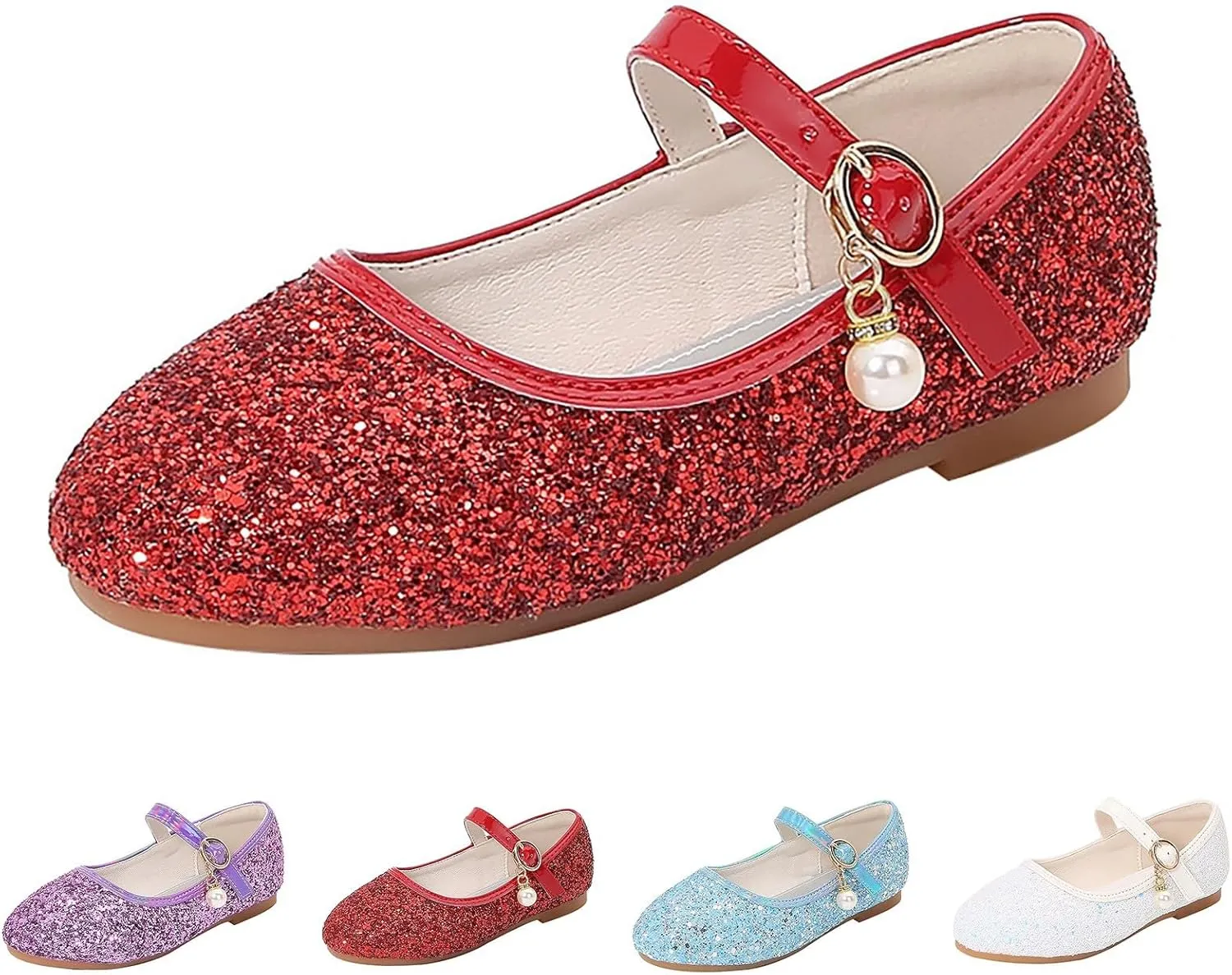 Sequins Sandals for Girls Kids Outdoor Dress Dance Loafers Shoes Toddler ??ow Heel Summer Casual Mary Jane Soft Sole