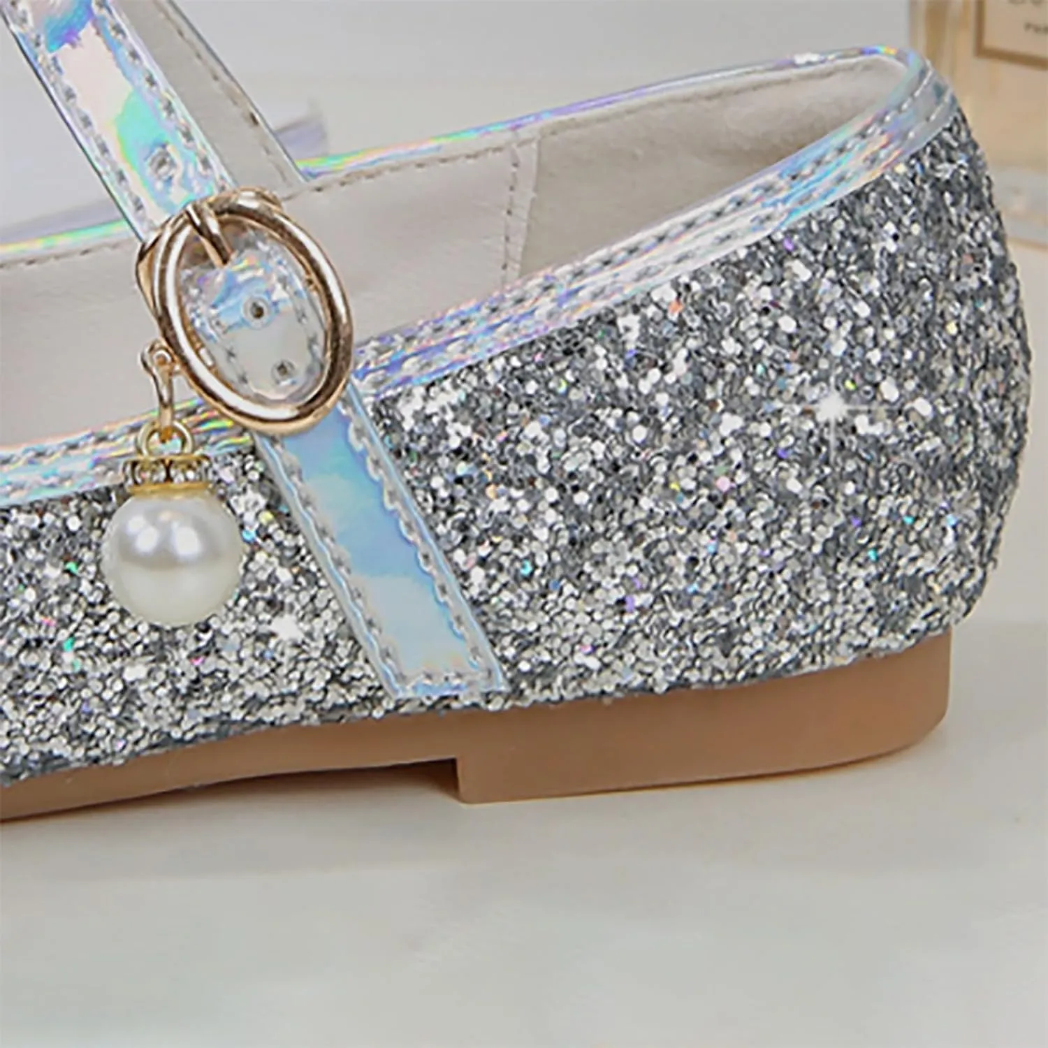 Sequins Sandals for Girls Kids Outdoor Dress Dance Loafers Shoes Toddler ??ow Heel Summer Casual Mary Jane Soft Sole