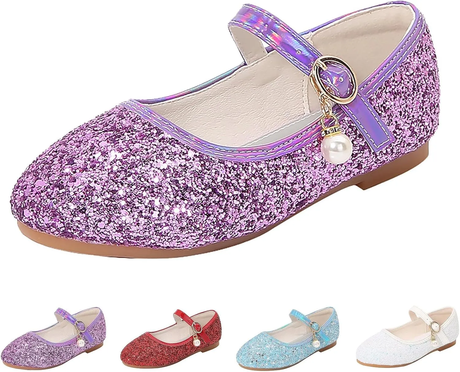 Sequins Sandals for Girls Kids Outdoor Dress Dance Loafers Shoes Toddler ??ow Heel Summer Casual Mary Jane Soft Sole