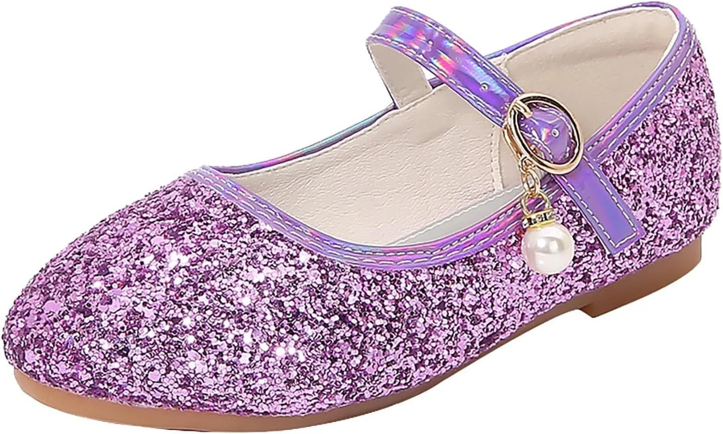 Sequins Sandals for Girls Kids Outdoor Dress Dance Loafers Shoes Toddler ??ow Heel Summer Casual Mary Jane Soft Sole