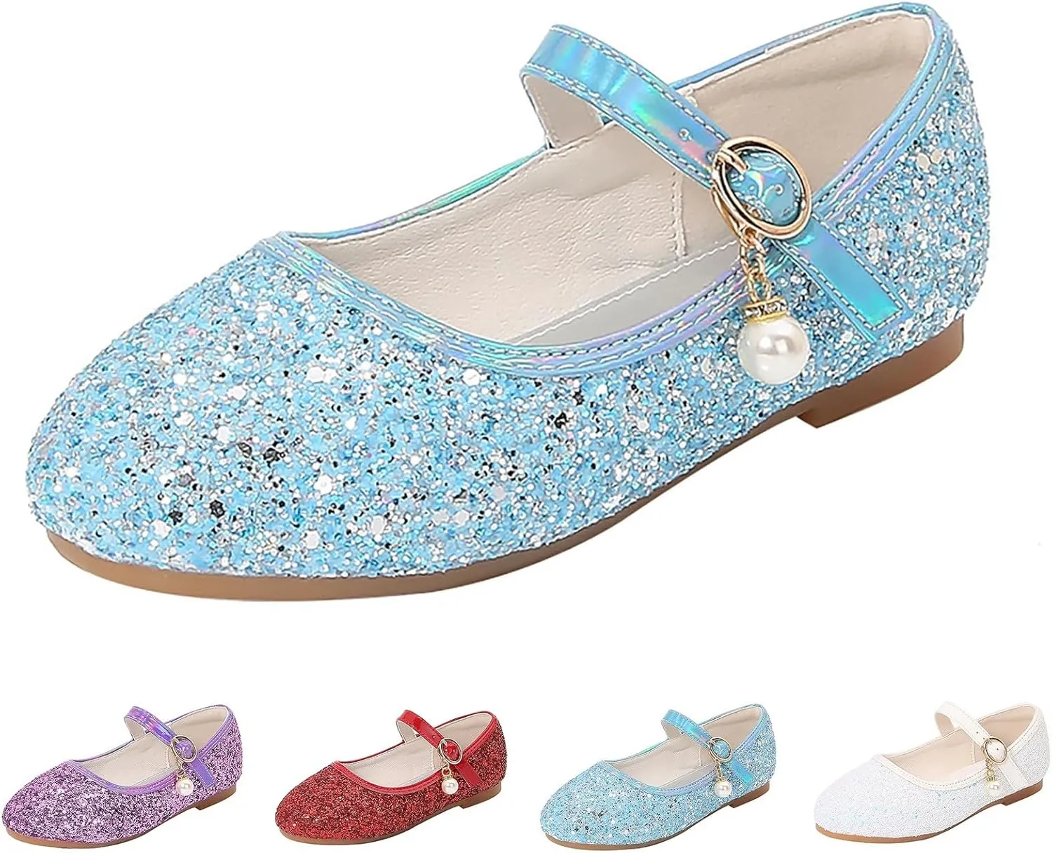 Sequins Sandals for Girls Kids Outdoor Dress Dance Loafers Shoes Toddler ??ow Heel Summer Casual Mary Jane Soft Sole