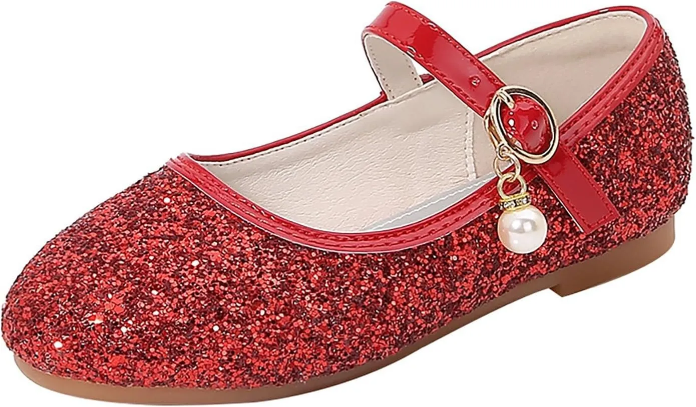 Sequins Sandals for Girls Kids Outdoor Dress Dance Loafers Shoes Toddler ??ow Heel Summer Casual Mary Jane Soft Sole
