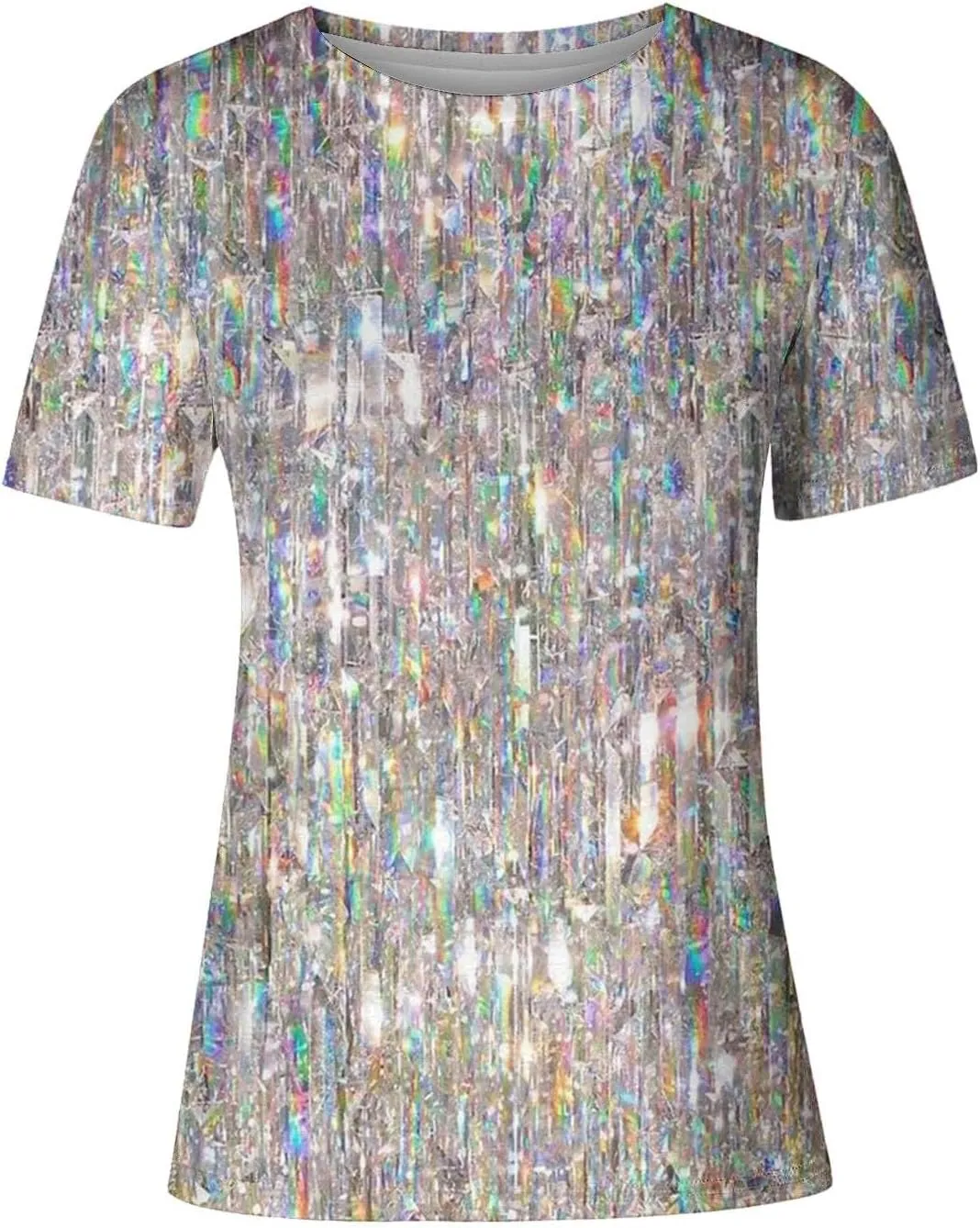 SHAOBGE Cute Summer Tops 2024 Trendy Women's Short Sleeve Sequin Print Fashionable Round Neck Casual T Shirt