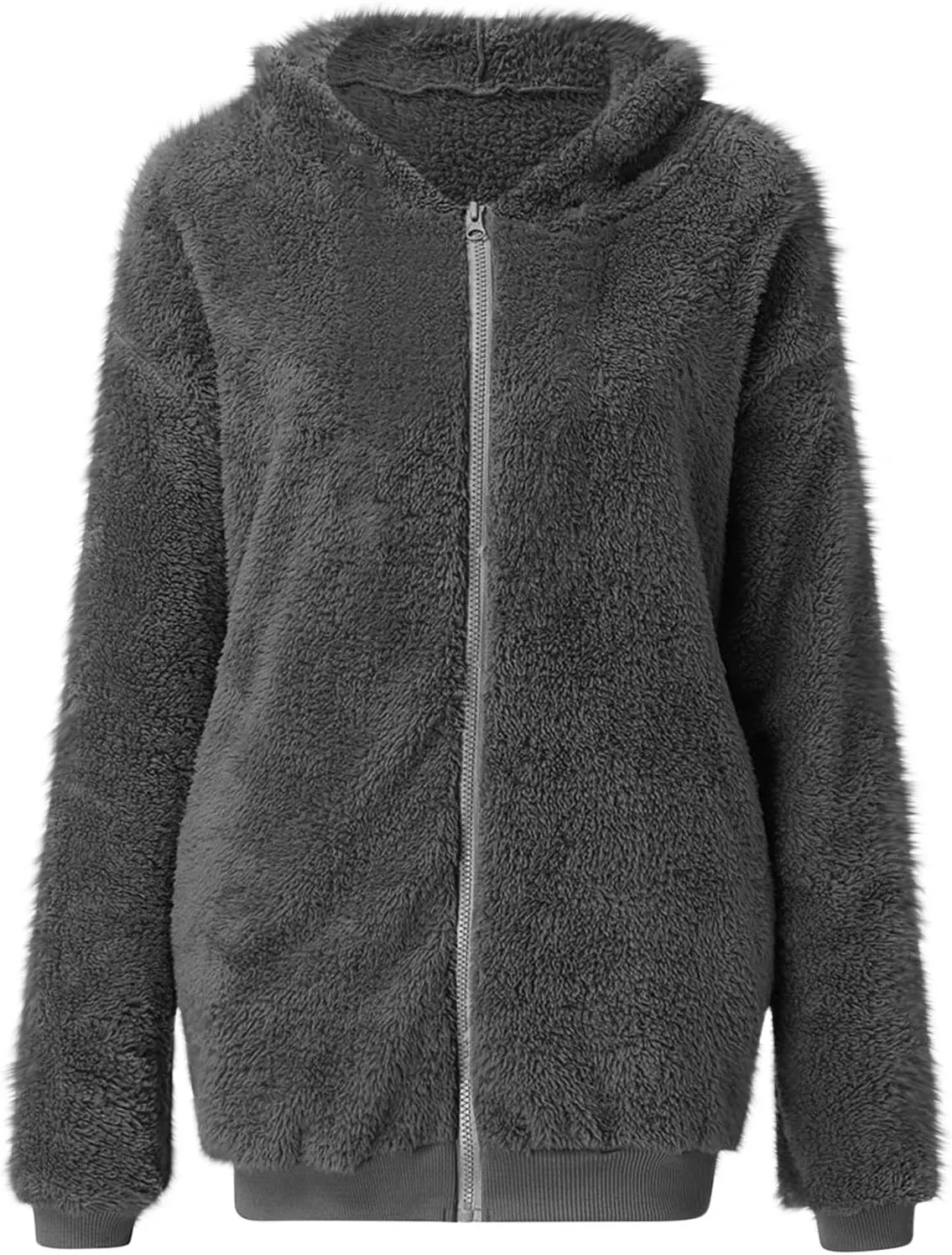 Sherpa Jacket for Women Fuzzy Zip Up Hoodie Casual Loose Warm Fluffy Jackets Fall Winter Fleece Coat with Pockets