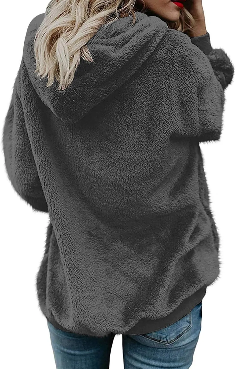 Sherpa Jacket for Women Fuzzy Zip Up Hoodie Casual Loose Warm Fluffy Jackets Fall Winter Fleece Coat with Pockets
