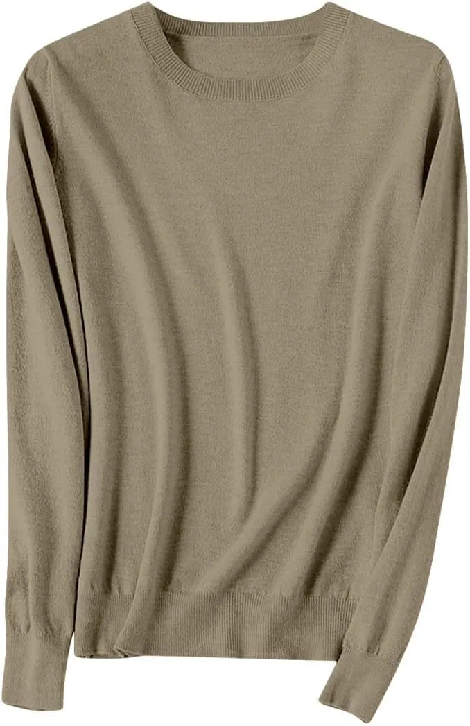 Shirts for Women Long Sleeve Crewneck Sweater Tops Winter Trendy Loose Casual Solid Color Pullover Basic Blouse