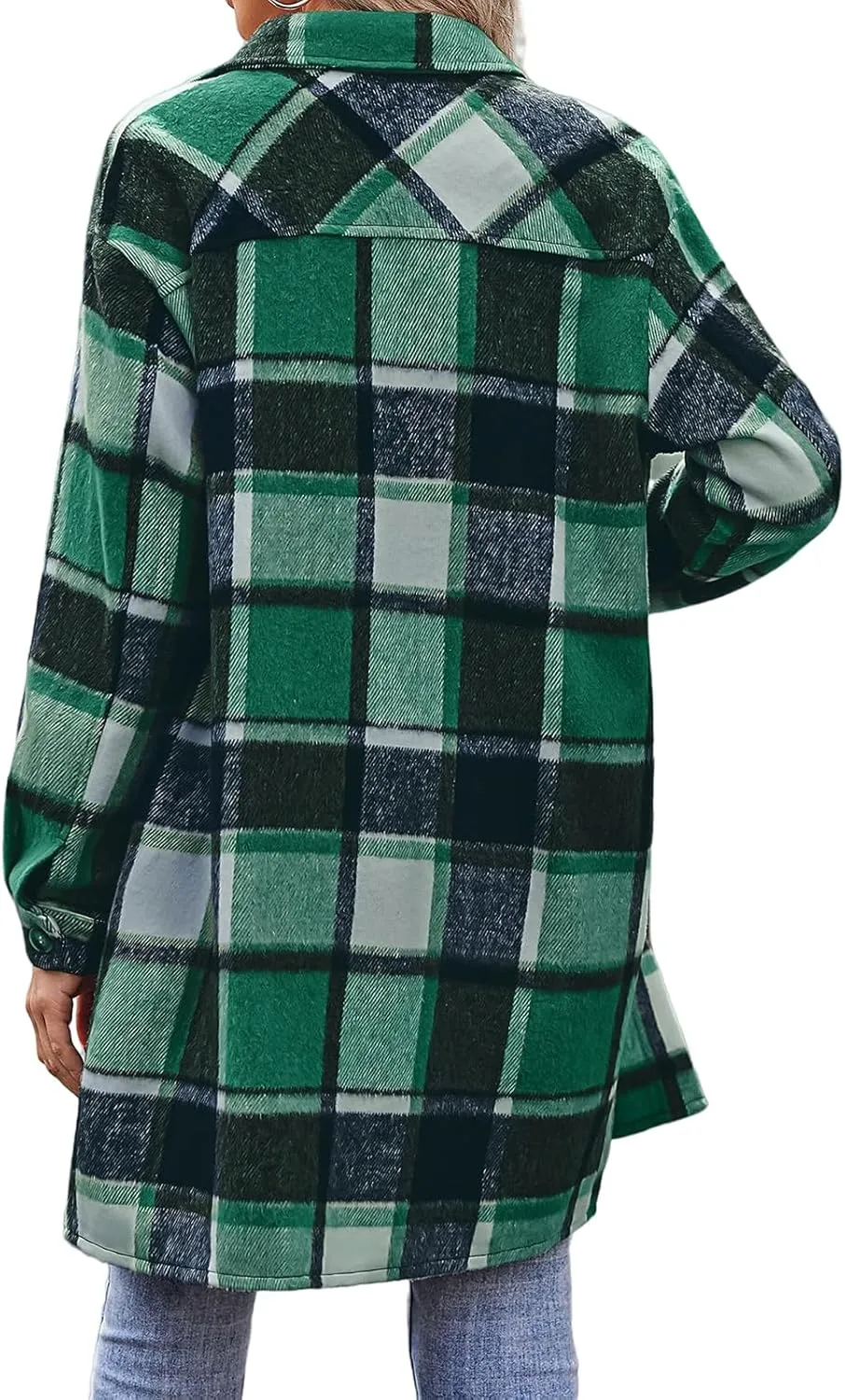 Shirts for Women Oversized Plaid Button Down Long Trench Coat Lightweight Long Sleeve Flannel Coat Shacket Jackets