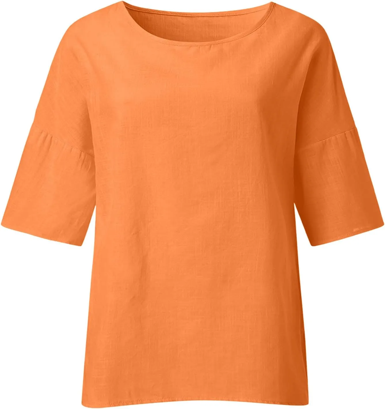 Shirts for Women Trendy Crew Neck 3/4 Sleeve Tops Casual Solid Loose Fitted Boho Shirts Beach Hawaiian Blouses Tops