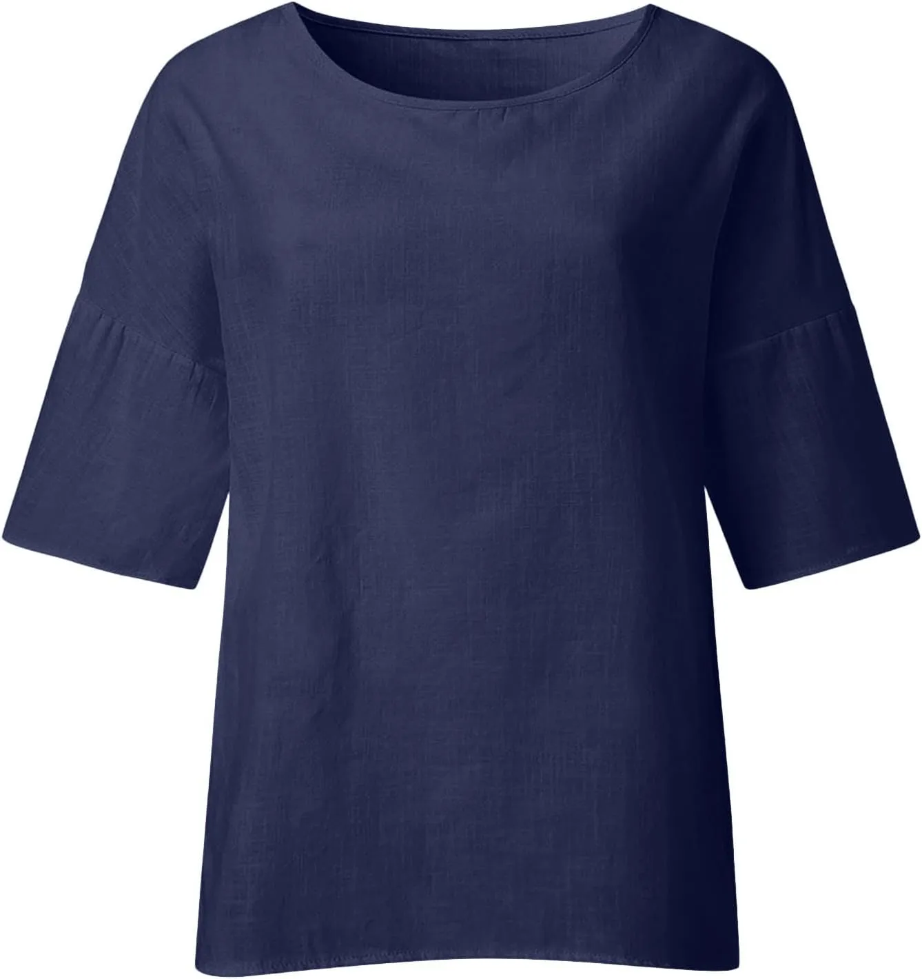 Shirts for Women Trendy Crew Neck 3/4 Sleeve Tops Casual Solid Loose Fitted Boho Shirts Beach Hawaiian Blouses Tops