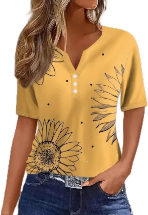 Shirts for Women Trendy Plus Size Short Sleeve Henley Shirt Button Down Holiday Shirts for Women 2025 Dressy