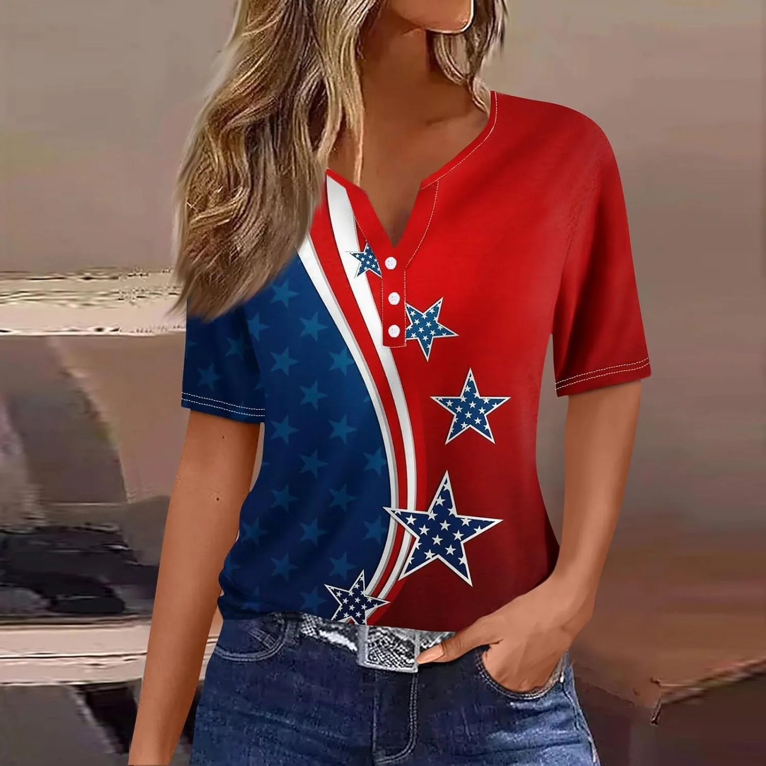 Shirts for Women Trendy Plus Size Short Sleeve Henley Shirt Button Down Holiday Shirts for Women 2025 Dressy