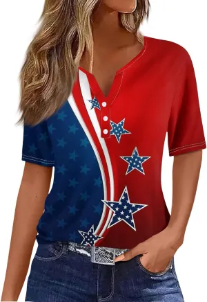 Shirts for Women Trendy Plus Size Short Sleeve Henley Shirt Button Down Holiday Shirts for Women 2025 Dressy
