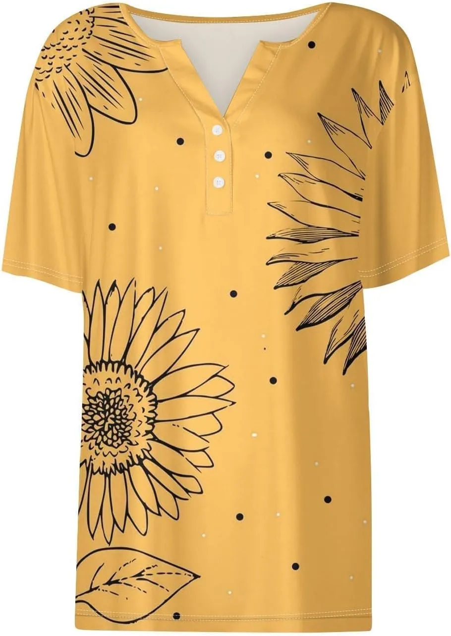 Shirts for Women Trendy Plus Size Short Sleeve Henley Shirt Button Down Holiday Shirts for Women 2025 Dressy