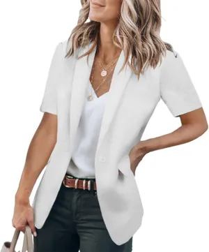 Short Sleeve Blazers for Women Business Casual Blazer Lapel Open Front Work Office Jacket Elegant Dressy Suit Jackets