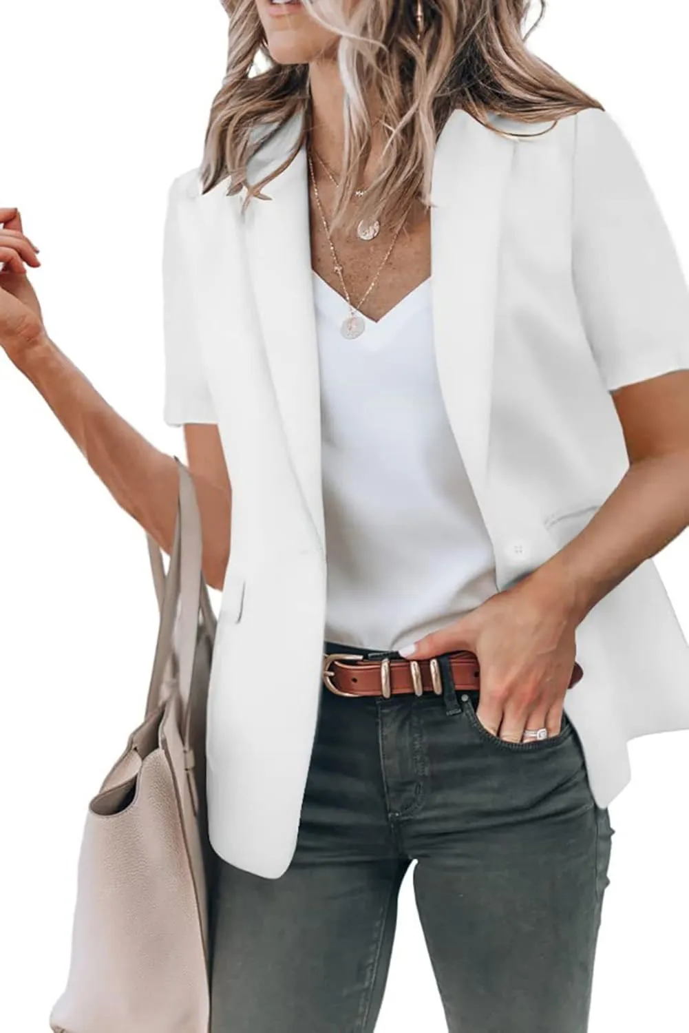 Short Sleeve Blazers for Women Business Casual Blazer Lapel Open Front Work Office Jacket Elegant Dressy Suit Jackets