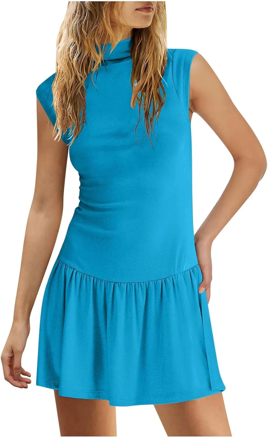 Sleeveless Summer Dress Smocked Loose Ruffle Hem A-Line Swing Mini Sundress Sports Workout Outfits