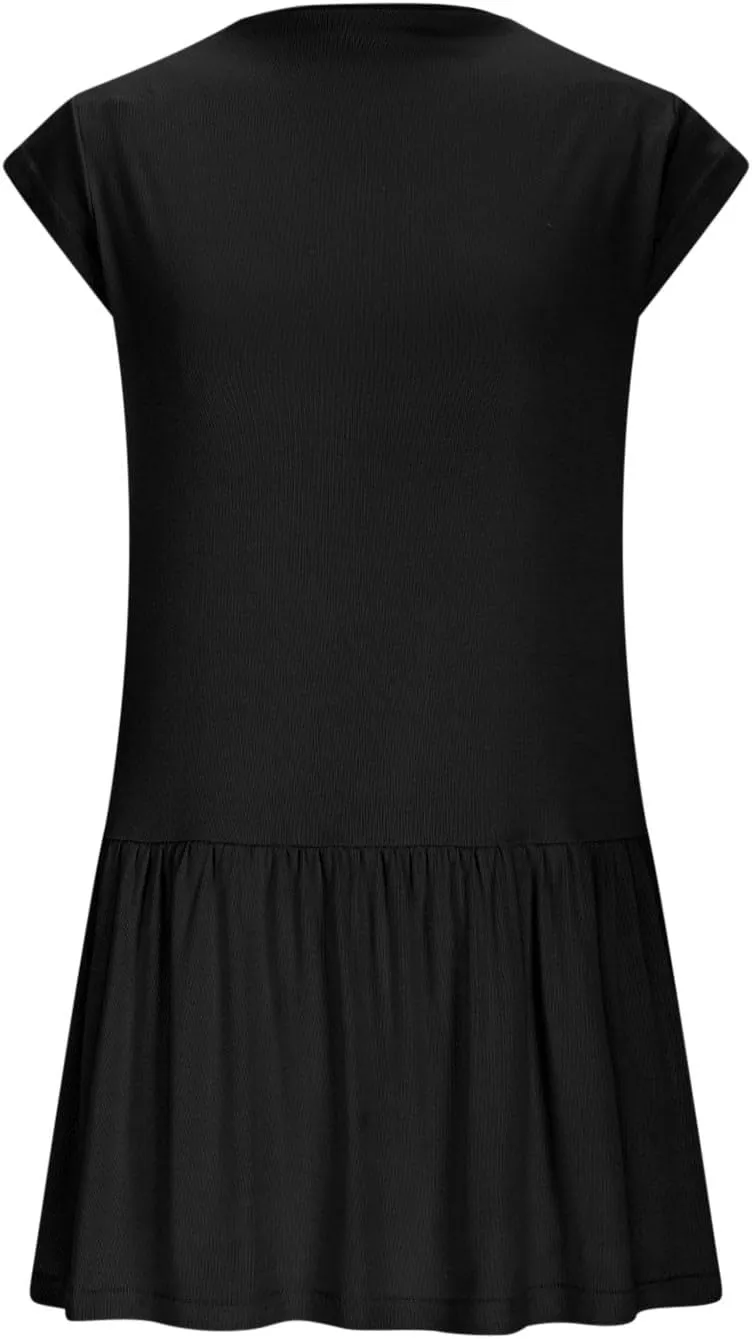 Sleeveless Summer Dress Smocked Loose Ruffle Hem A-Line Swing Mini Sundress Sports Workout Outfits