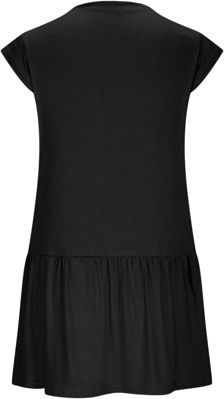 Sleeveless Summer Dress Smocked Loose Ruffle Hem A-Line Swing Mini Sundress Sports Workout Outfits