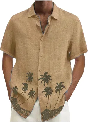 Slim Fit Shirts for Men Casual Lapel Beach Holiday Wear Fashion Hawaiian Short-Sleeved Shirt