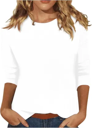 slqdgmryz 3/4 Sleeve Shirts for Women Loose Fit Crewneck Dressy Casual Tops Lightweight Solid Color Comfy Cute T Shirts