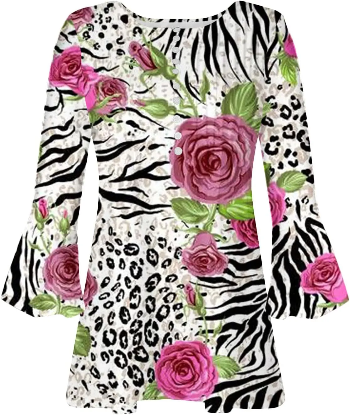 Spring Summer Tops for Women 2024 Trendy Floral Print Bohemian Shirts Casual Button Up 3/4 Sleeve Empire Waist Blouse
