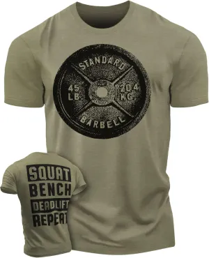 Squat Bench Deadlift Repeat Workout Shirts for Men Weight Plate Gym T-Shirt