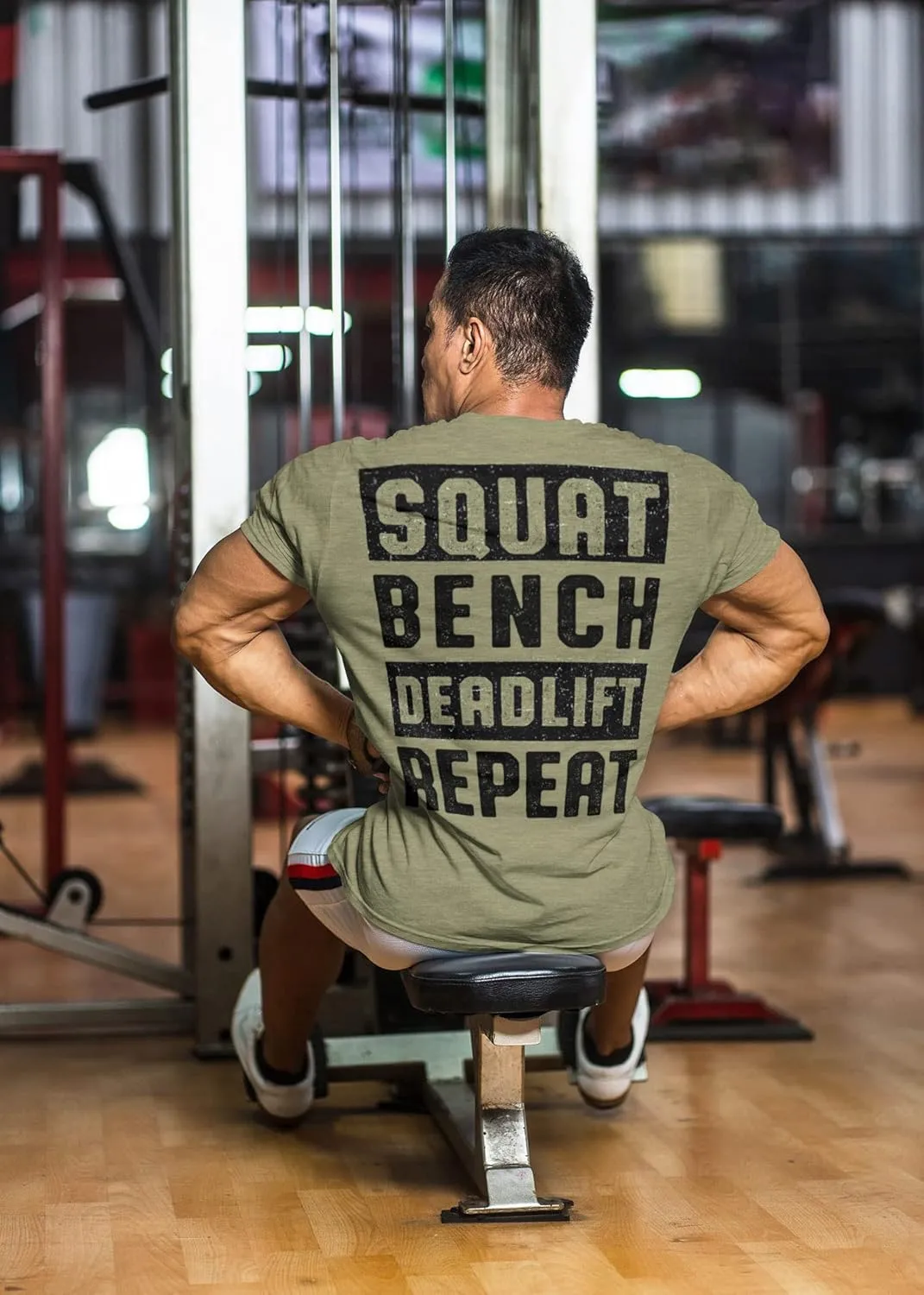Squat Bench Deadlift Repeat Workout Shirts for Men Weight Plate Gym T-Shirt