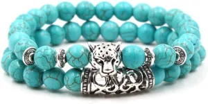Stackable Pawprint Panther Buddha Skull Dragon Bracelets for Women Mens Elastic Turquoise Beaded Stretch Bracelets Jewelry