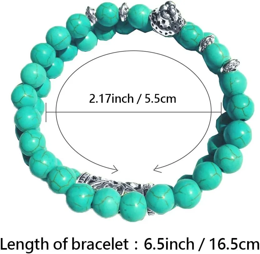 Stackable Pawprint Panther Buddha Skull Dragon Bracelets for Women Mens Elastic Turquoise Beaded Stretch Bracelets Jewelry