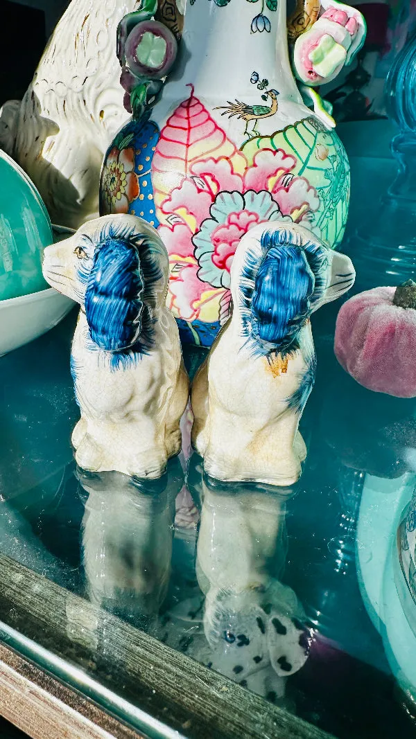 Staffordshire Dogs, Reproduction, Pair- Blue and White Chinoiserie