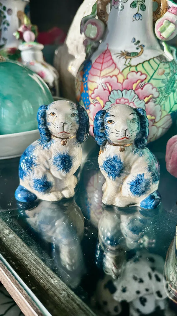 Staffordshire Dogs, Reproduction, Pair- Blue and White Chinoiserie