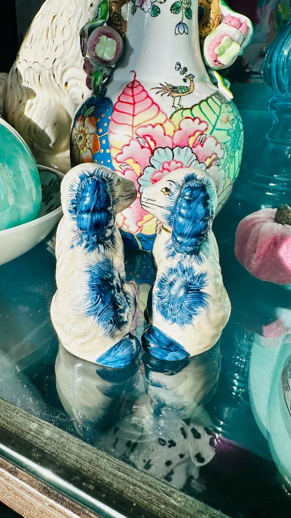 Staffordshire Dogs, Reproduction, Pair- Blue and White Chinoiserie