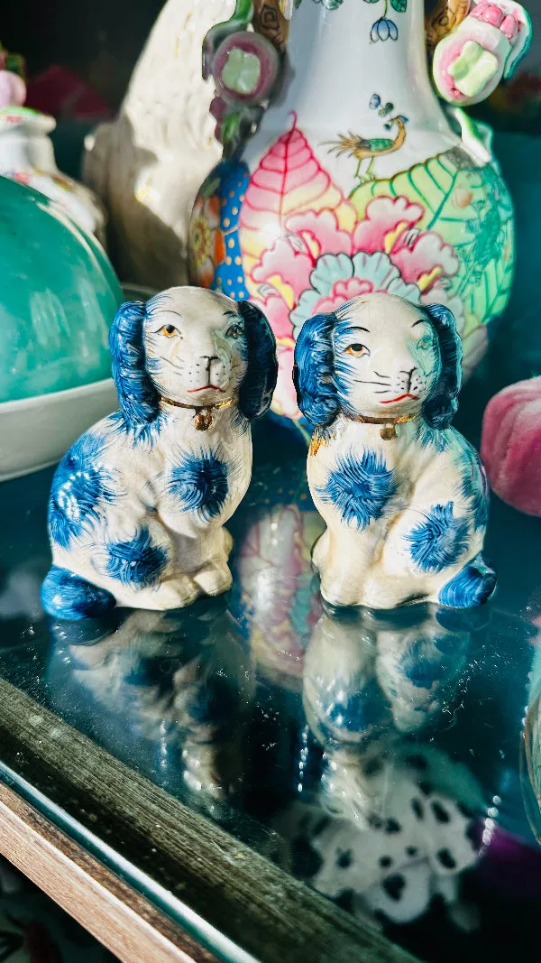 Staffordshire Dogs, Reproduction, Pair- Blue and White Chinoiserie
